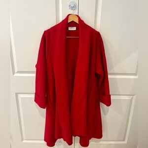 Eva Tralala Paris plus size red wool open front dress coat with pockets